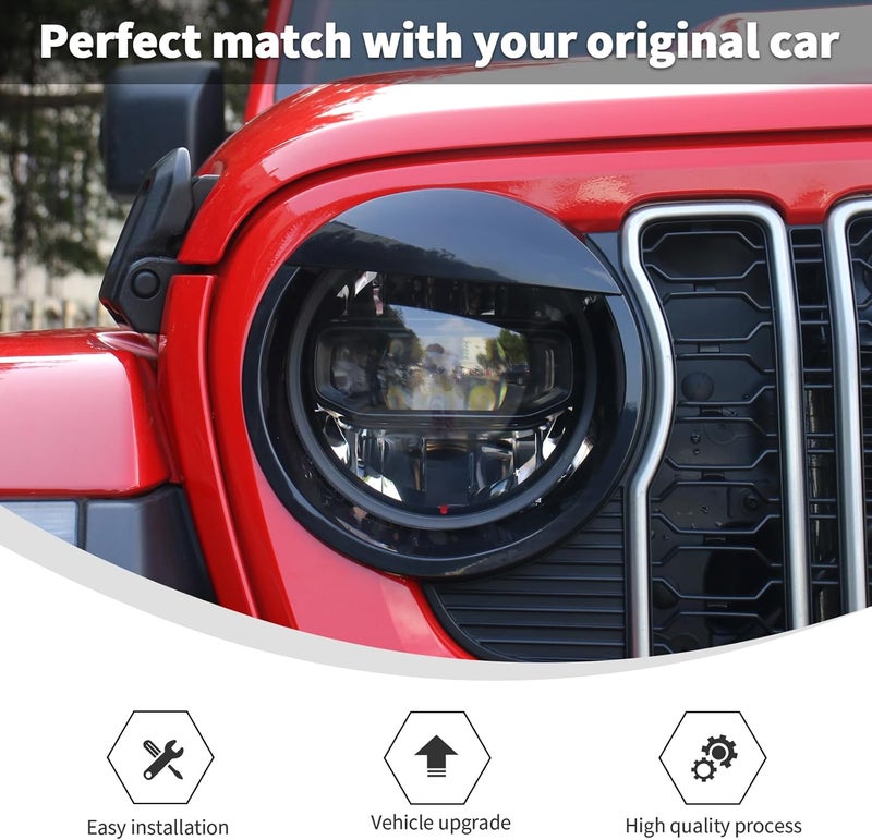 Linskip Linksip Angry Eye Headlight Covers Compatible with 2024 2025+ Jeep Wrangler JL 4XE & Gladiator JT Sport Rubicon Sahara Willys Mojave, Head Lamp Angry Bird Bezel Rings, Exterior Accessories(Black) - Image 3